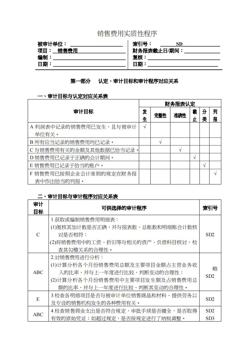 销售费用实质性程序