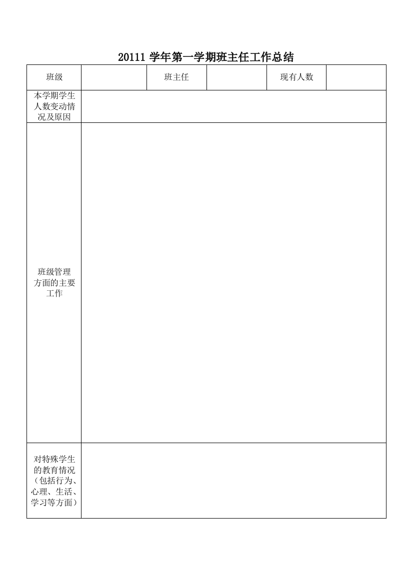 (完整word版)班主任工作总结表格