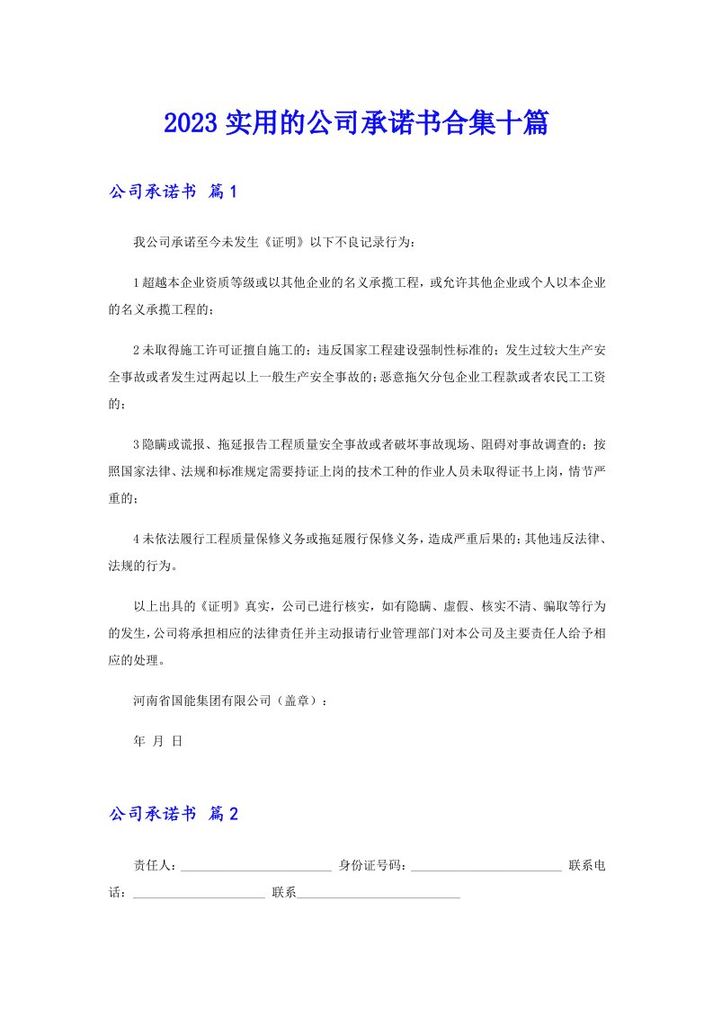 2023实用的公司承诺书合集十篇