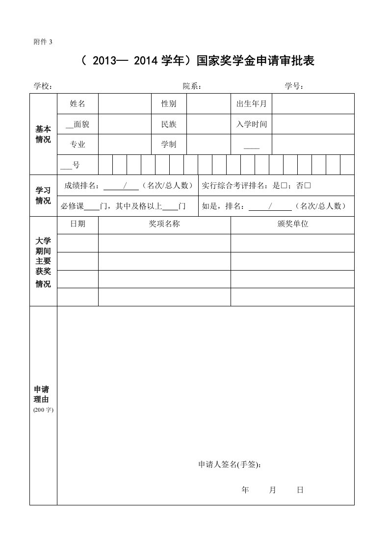 奖助学金纸质表格汇总