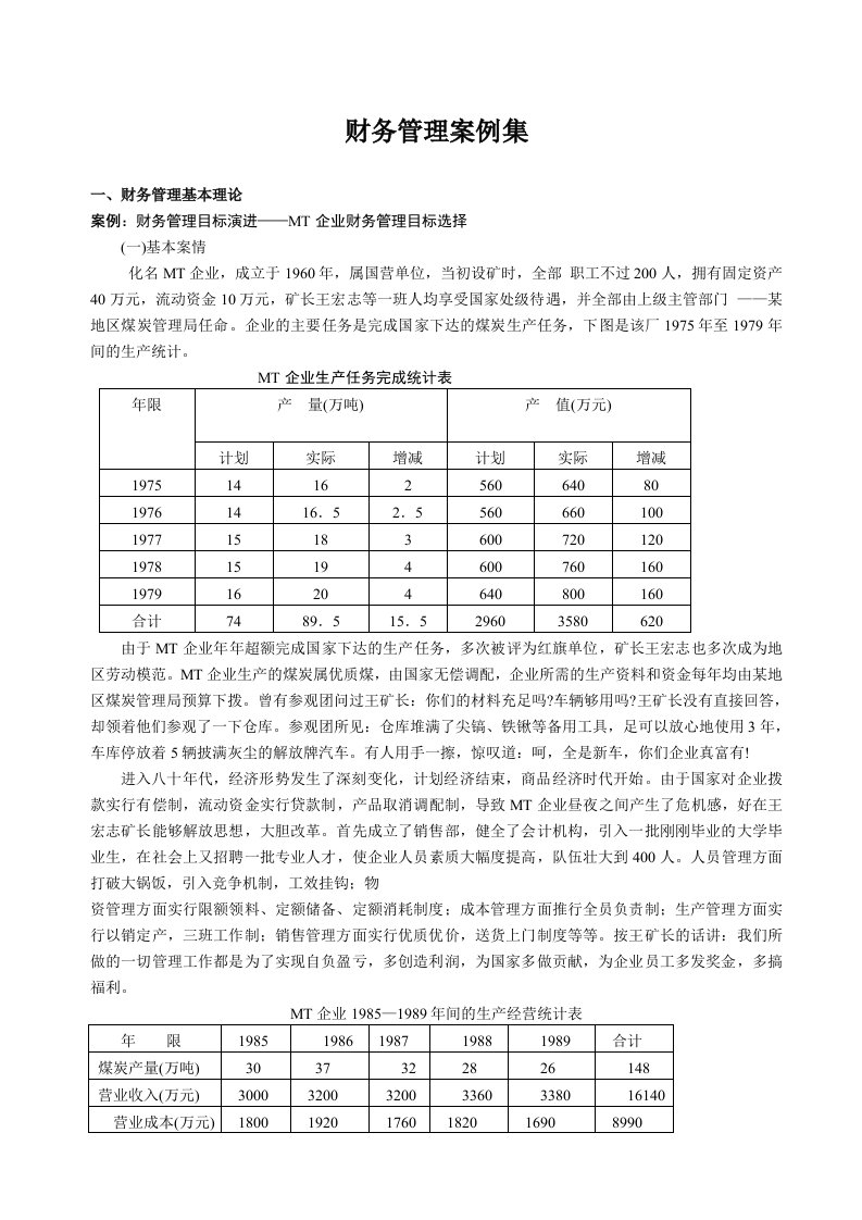 精选企业财务管理的基本案例