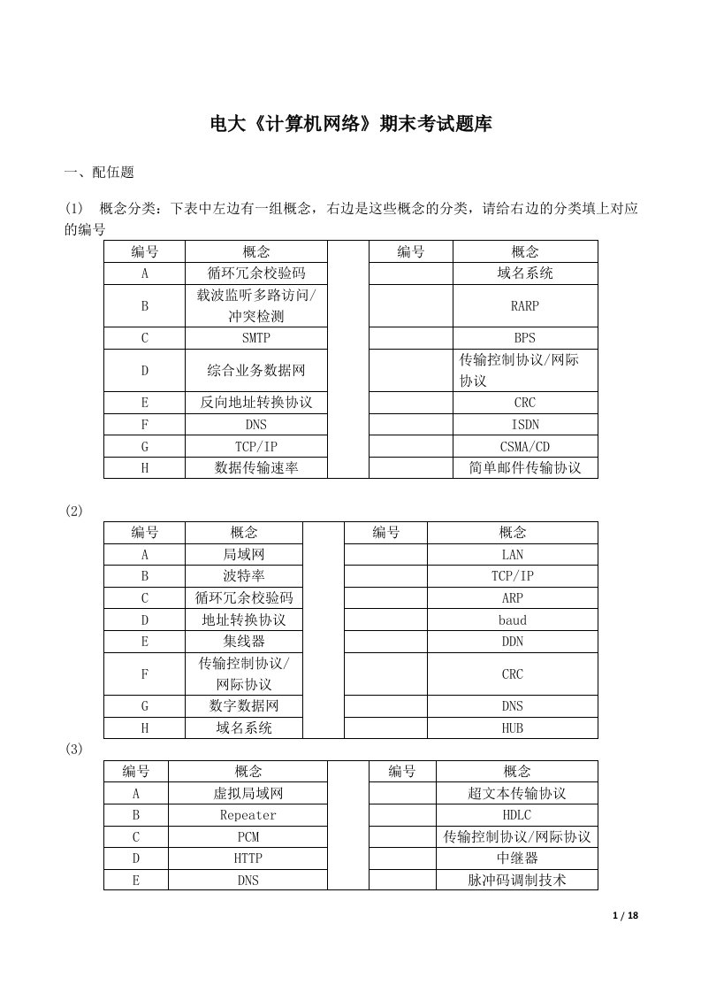 电大《计算机网络》期末考试重点及答案