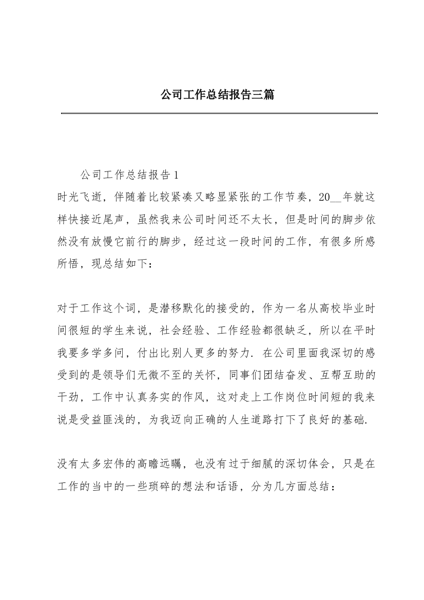 公司工作总结报告三篇