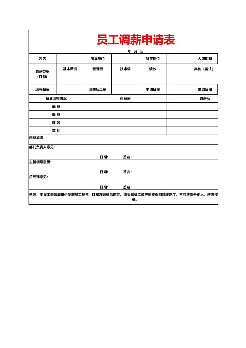 企业管理-105员工调薪申请表