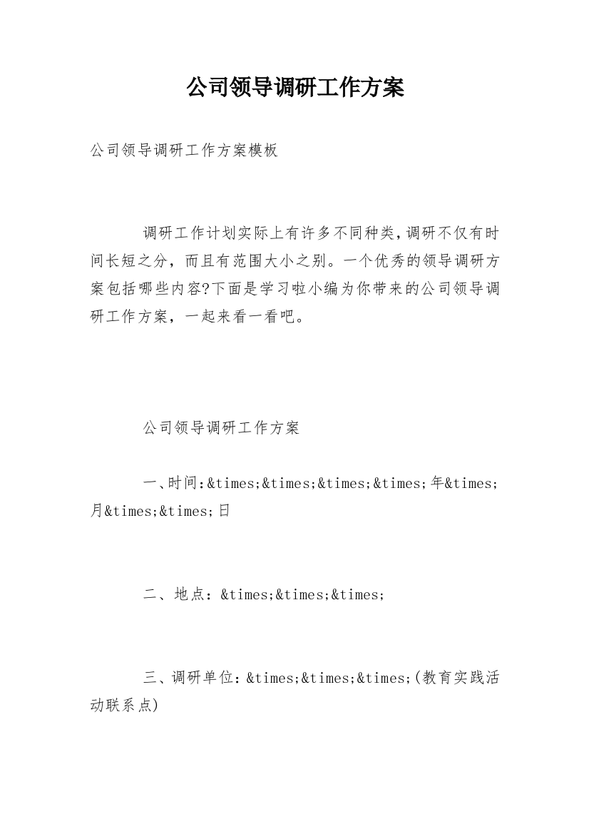 公司领导调研工作方案