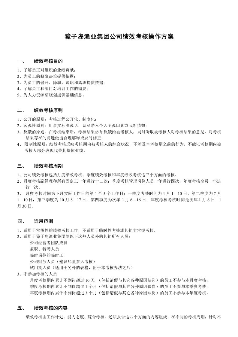 精选某有限公司绩效考核操作方案