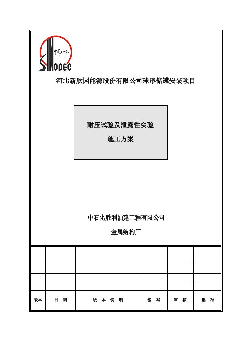 球罐耐压试验及泄露性实验施工方案资料