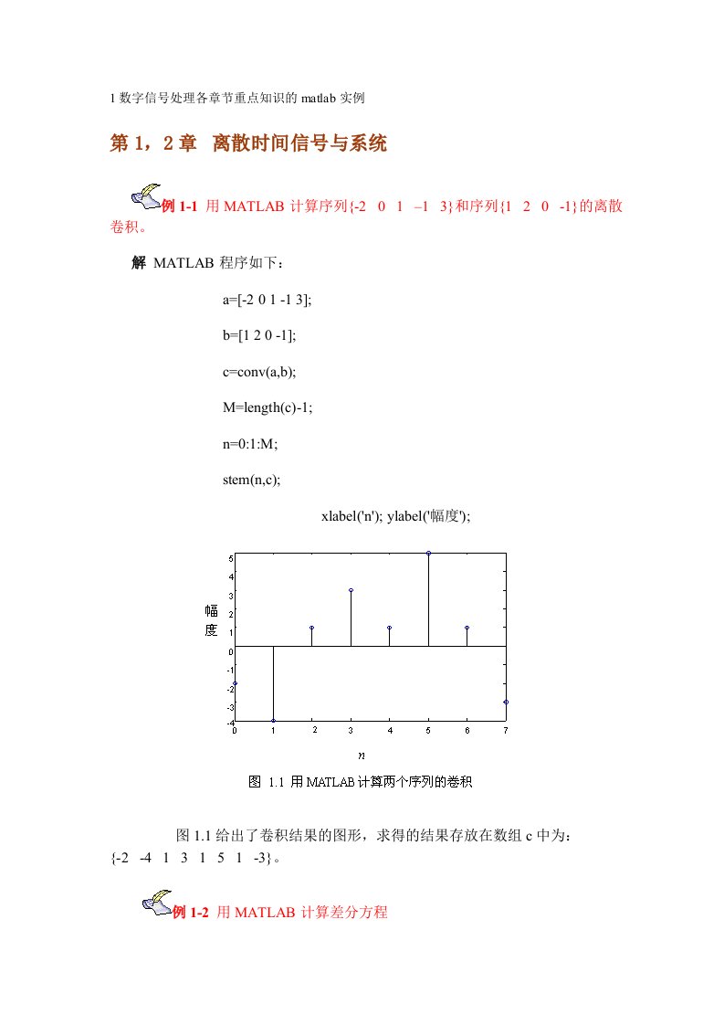 数字信号处理各章节重点知识的matlab实例