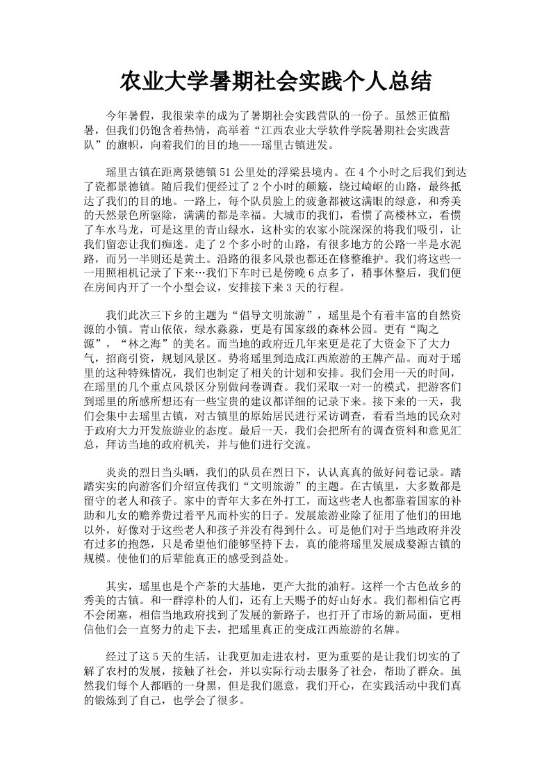 农业大学暑期社会实践个人总结