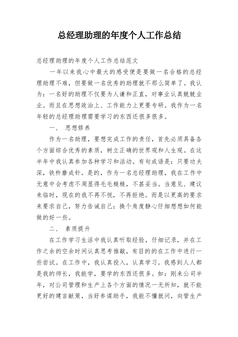 总经理助理的年度个人工作总结