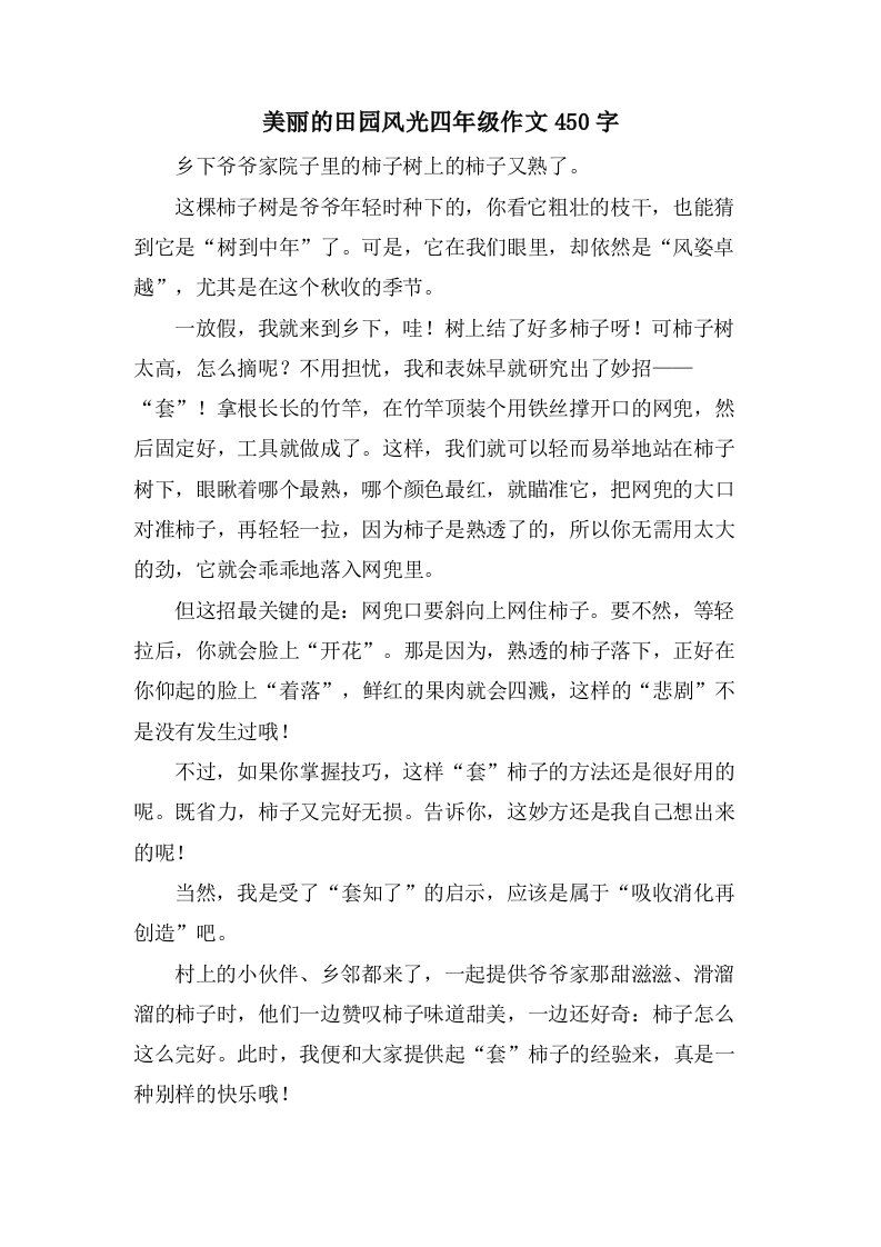 美丽的田园风光四年级作文450字