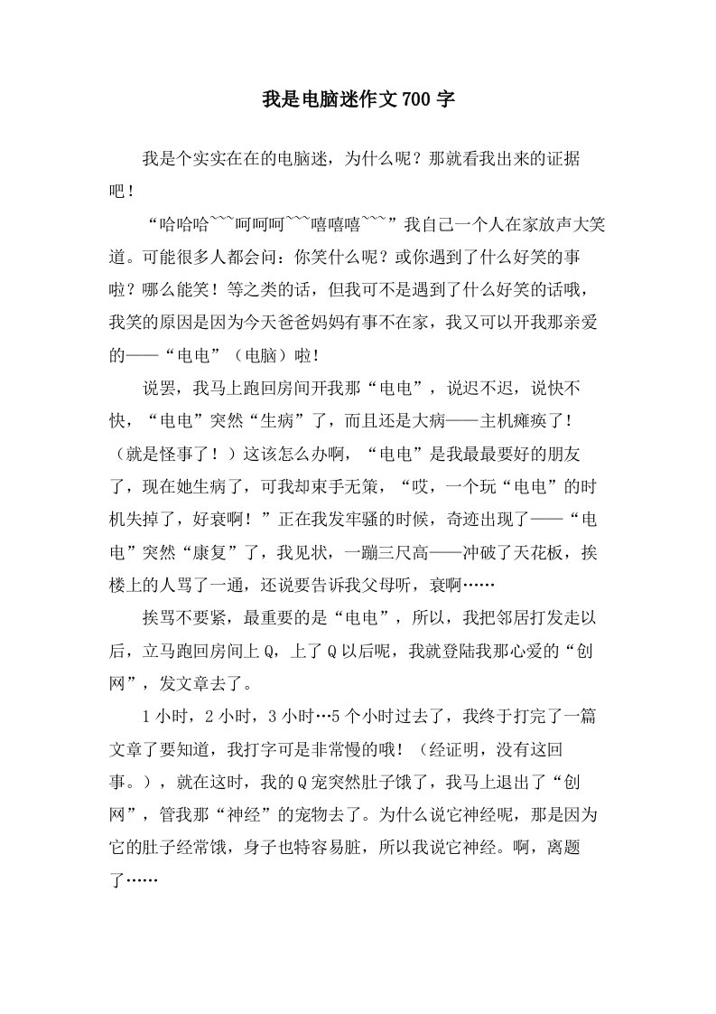 我是电脑迷作文700字