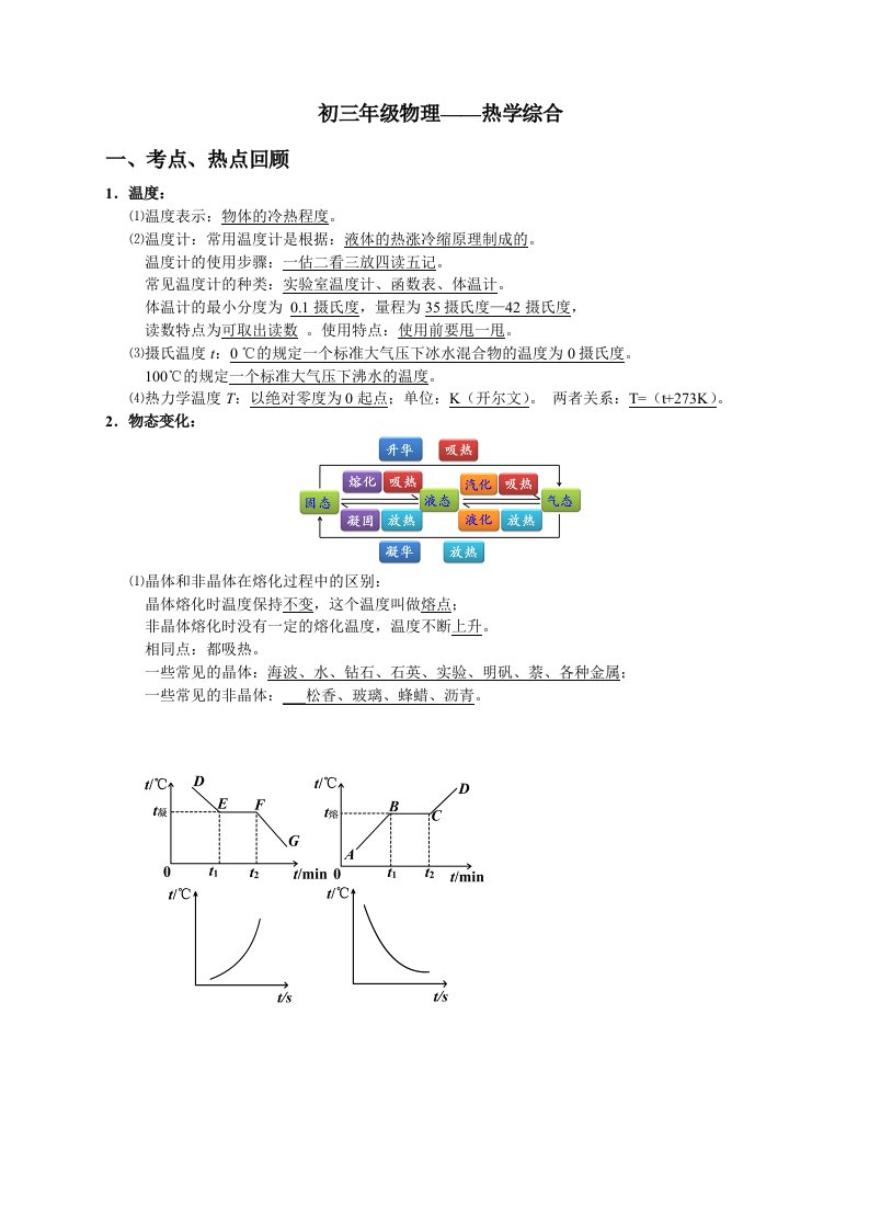 初三年级物理总复习-热学综合教案