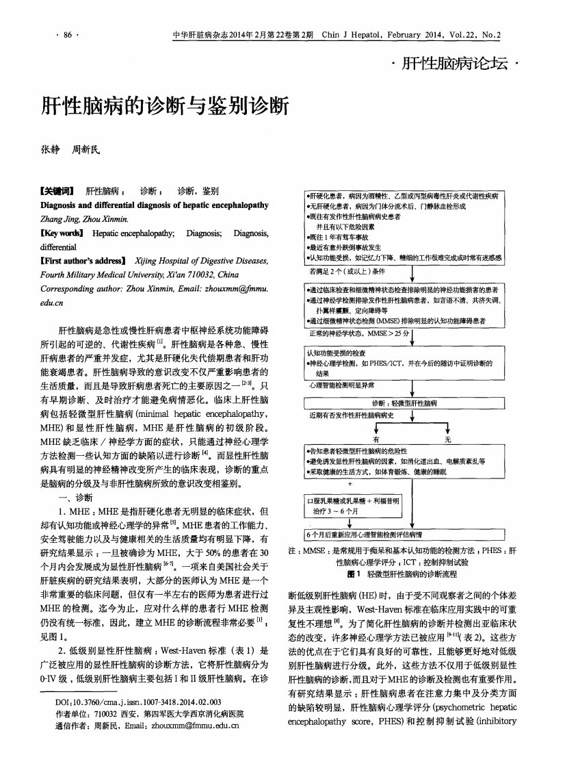 肝性脑病的诊断与鉴别诊断