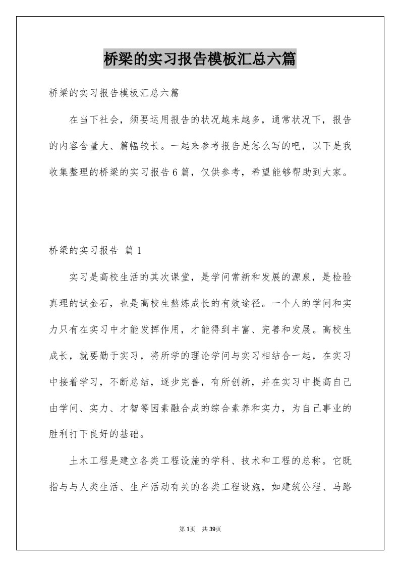 桥梁的实习报告模板汇总六篇