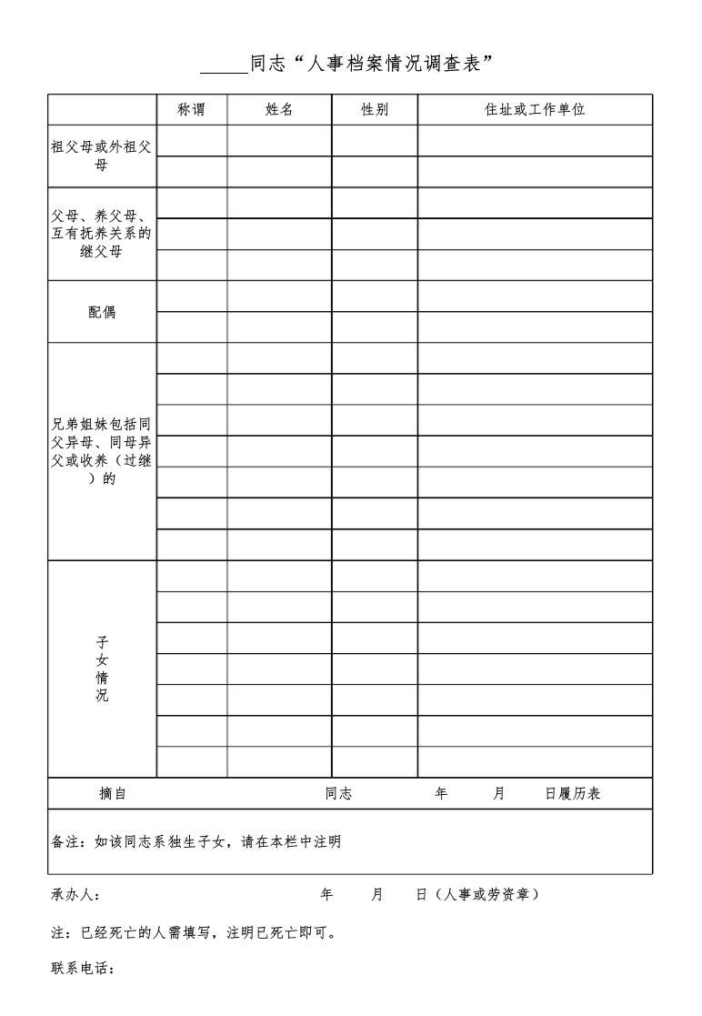 人事档案情况调查表