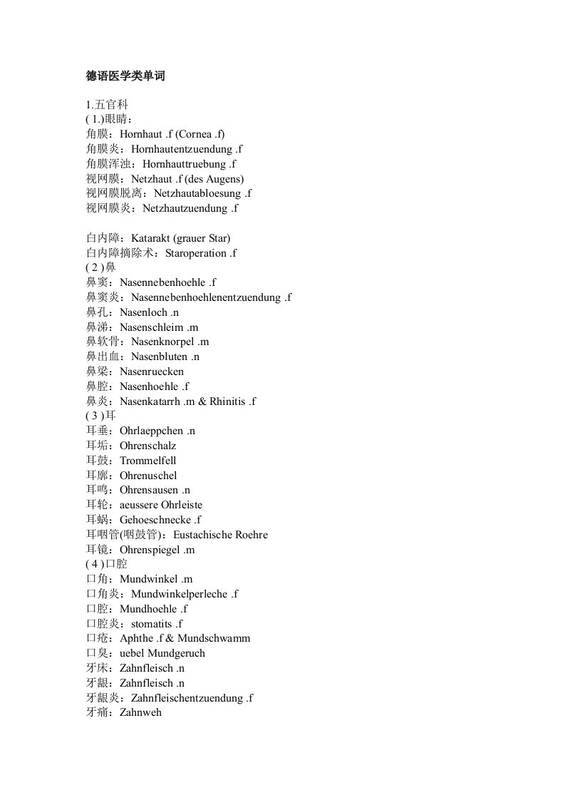 德语医学类单词