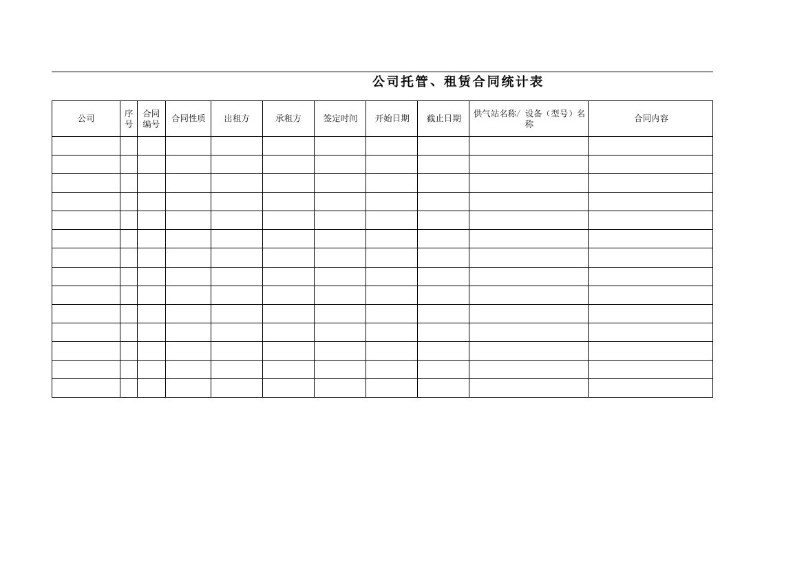 《公司托管、租赁合同统计表》