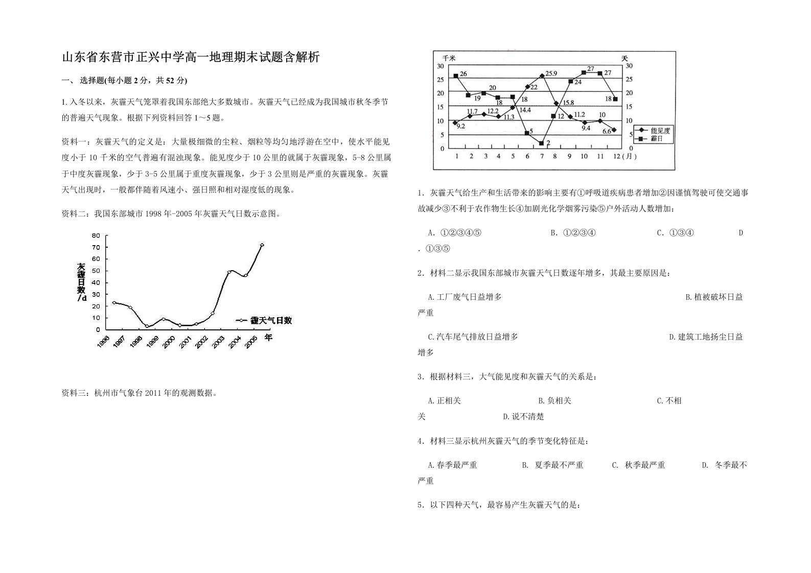 山东省东营市正兴中学高一地理期末试题含解析