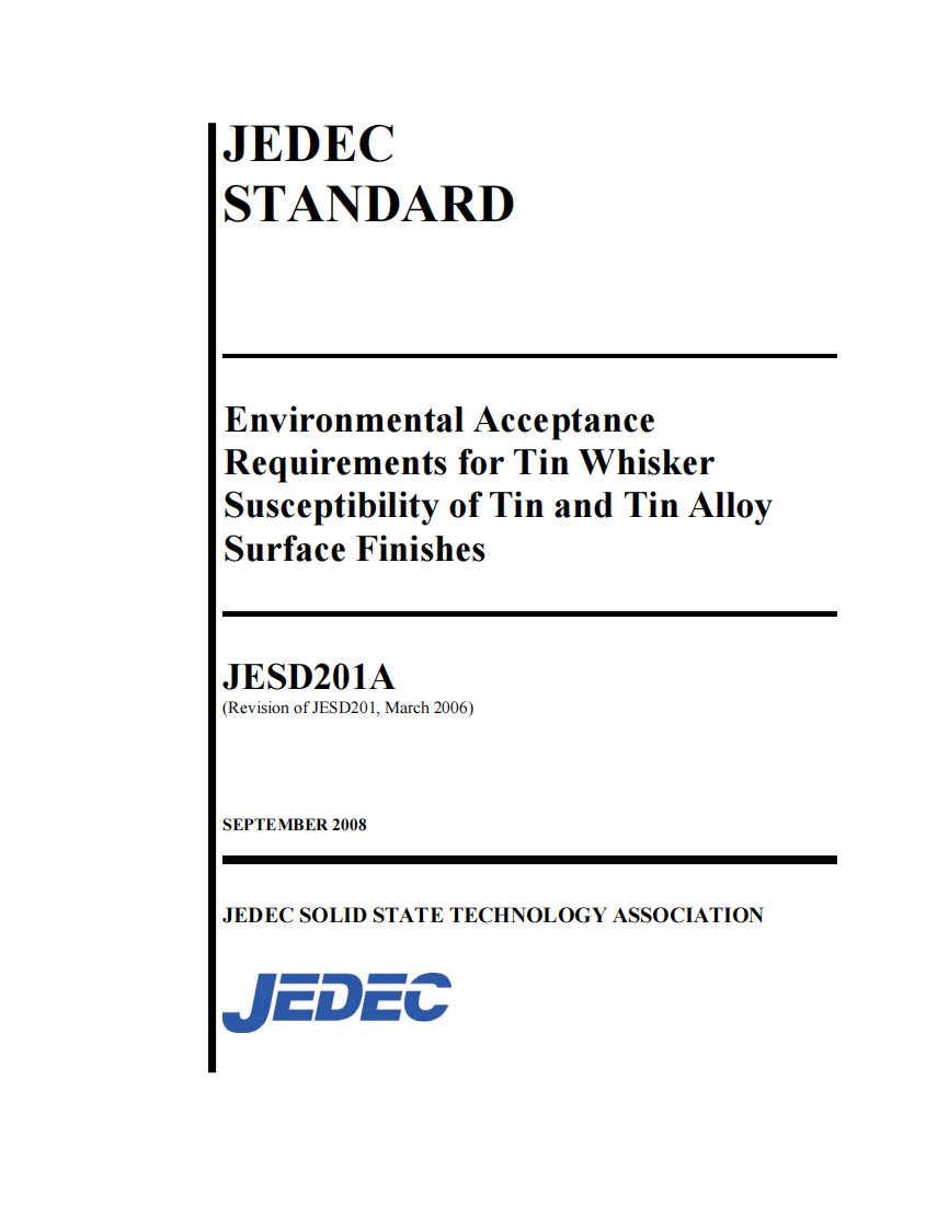 JESD201A锡和锡合金表面涂层的锡须灵敏度环境验收要求