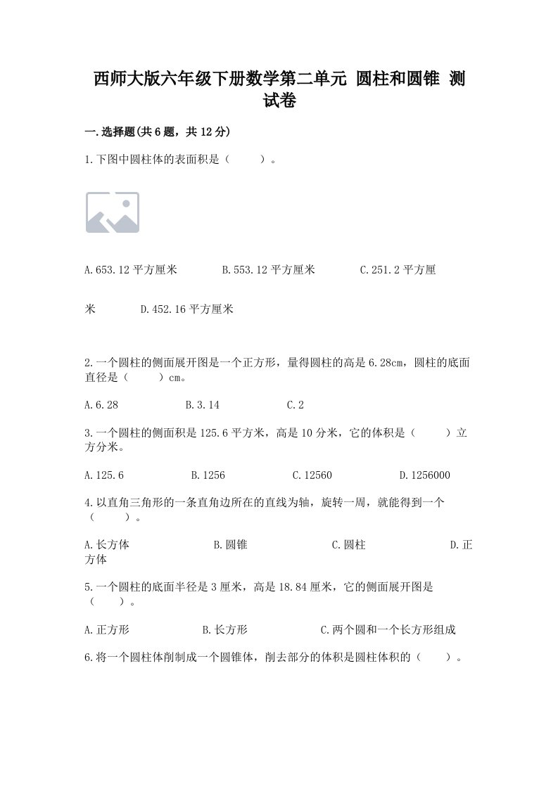 西师大版六年级下册数学第二单元