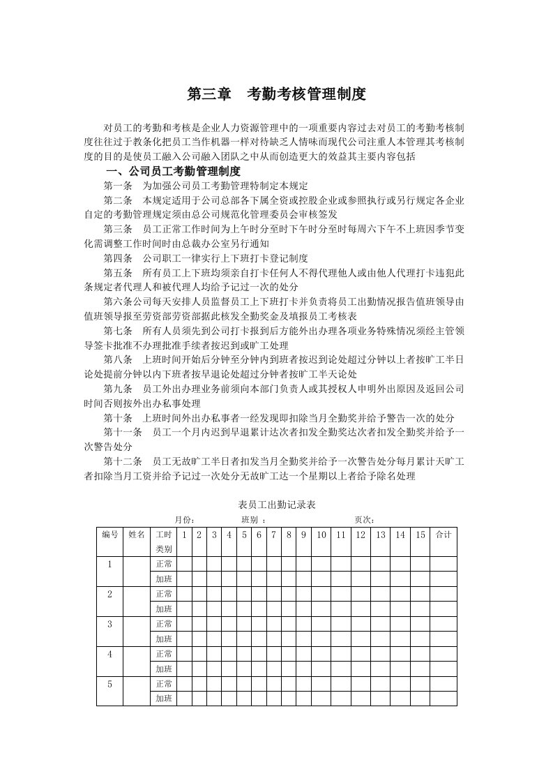 精选考勤考核管理制度