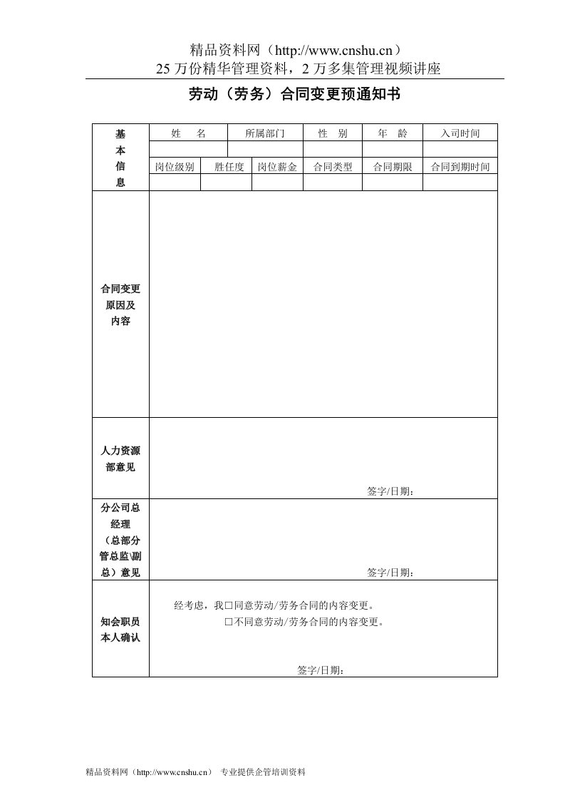 VANKE-HR-F022劳动（劳务）合同续签预通知书