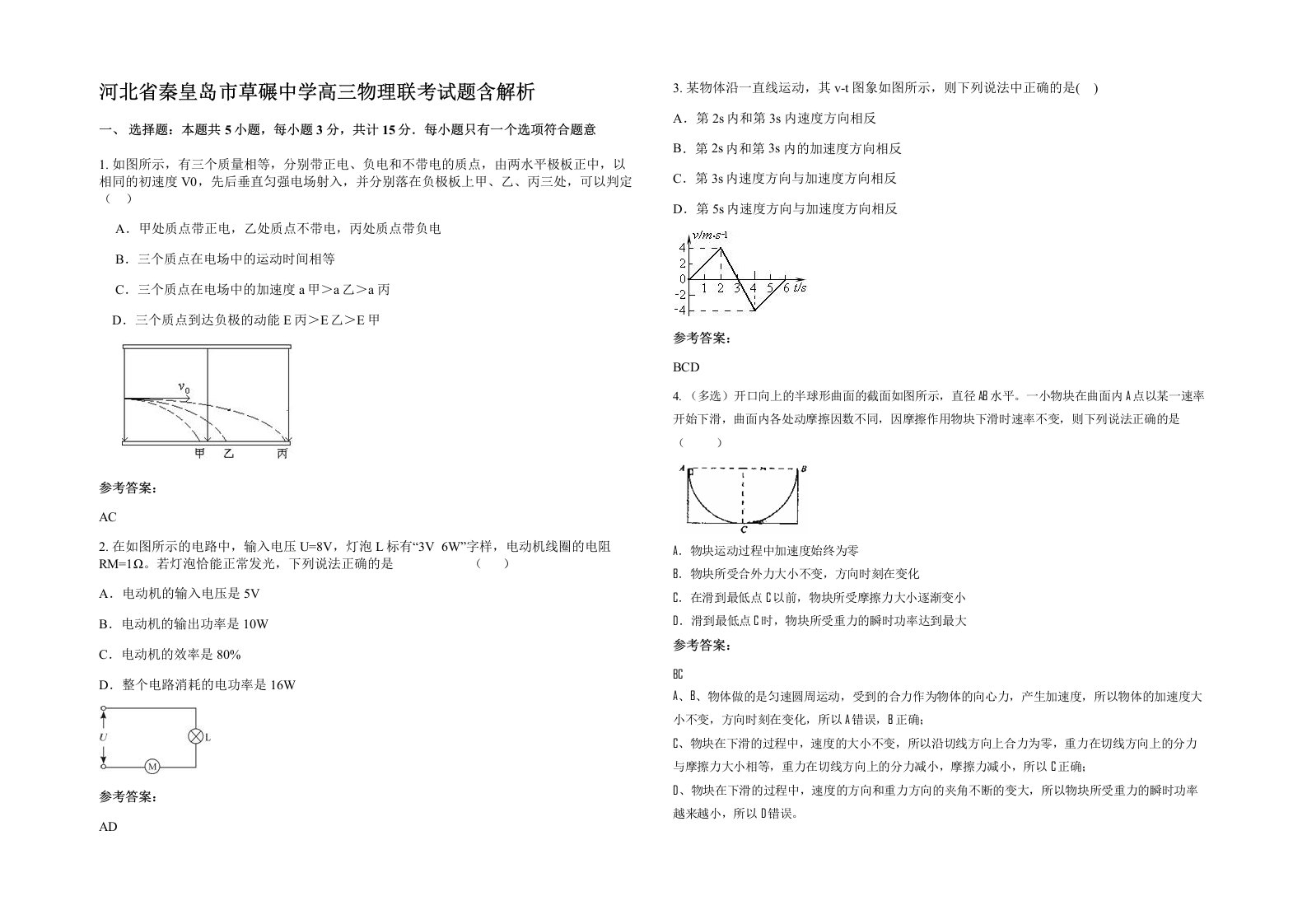 河北省秦皇岛市草碾中学高三物理联考试题含解析