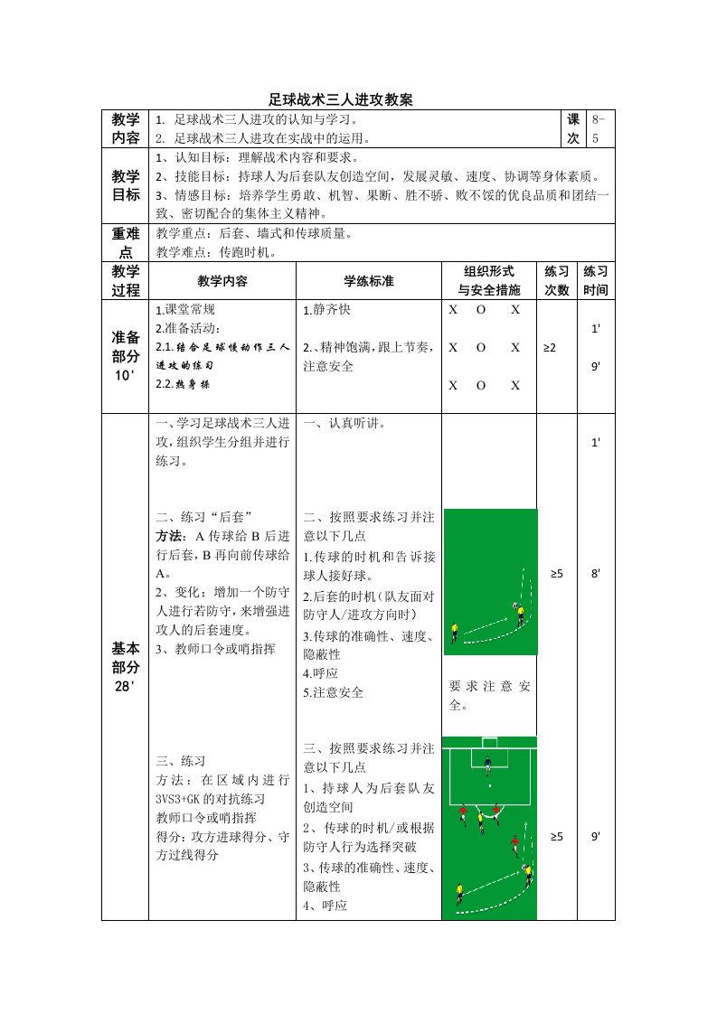 足球战术三人进攻教案