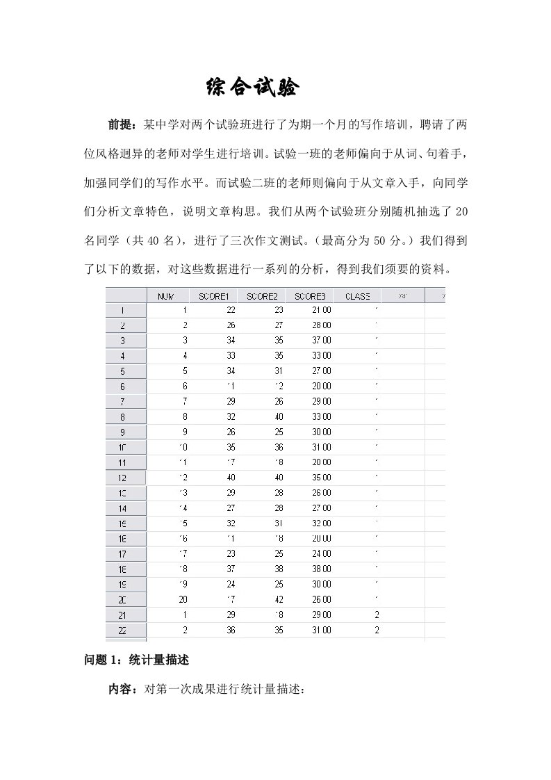 SPSS综合实验报告