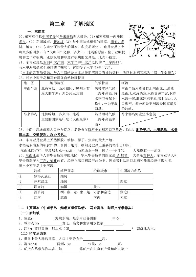 七年级地理下册知识要点