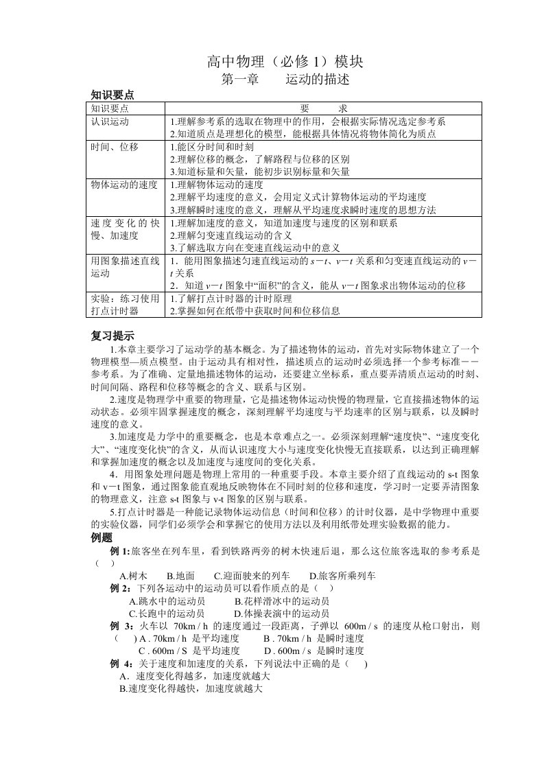 高中物理必修一二总复习训练