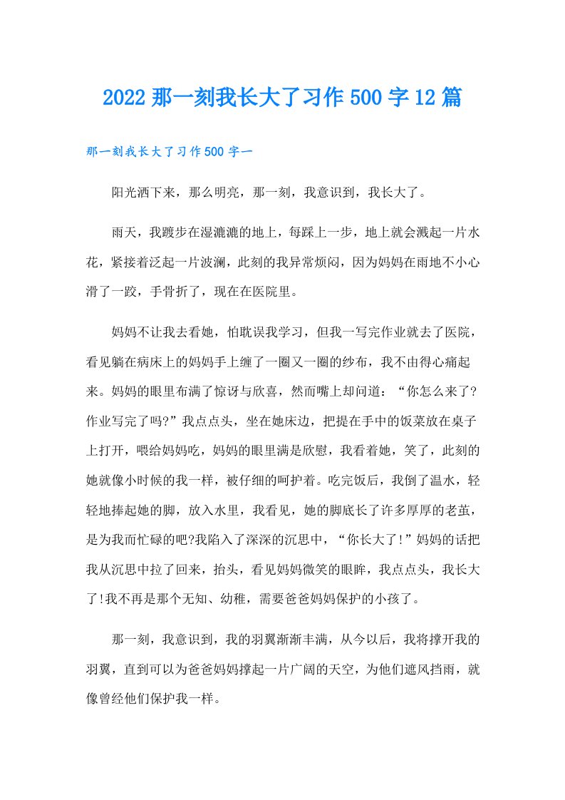 那一刻我长大了习作500字12篇