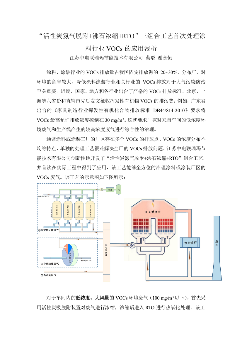 活性炭氮气脱附沸石浓缩RTO三组合工艺首次处理涂料行业VOCs的应用浅析