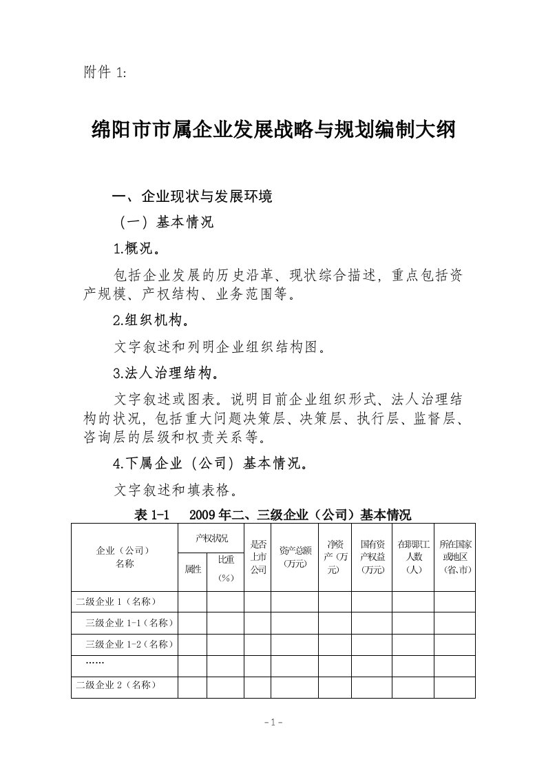 绵阳市市属企业发展战略与规划编制大纲