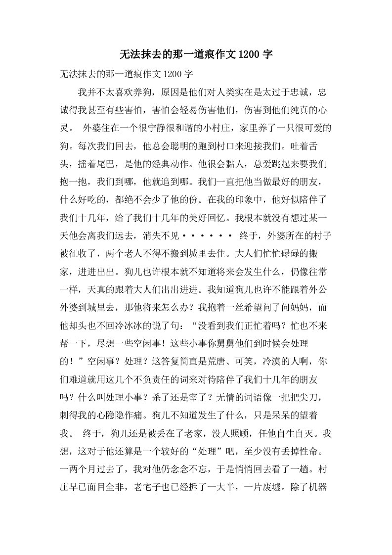 无法抹去的那一道痕作文1200字