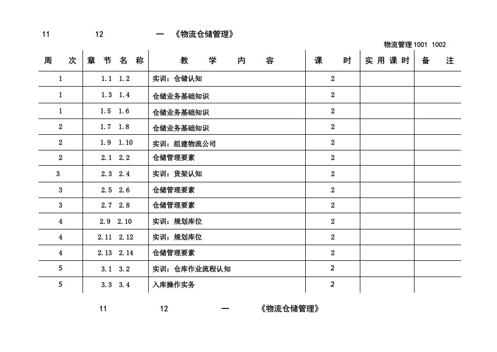 物流仓储管理进度计划表