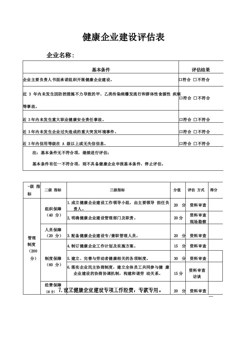 健康企业建设评估细则