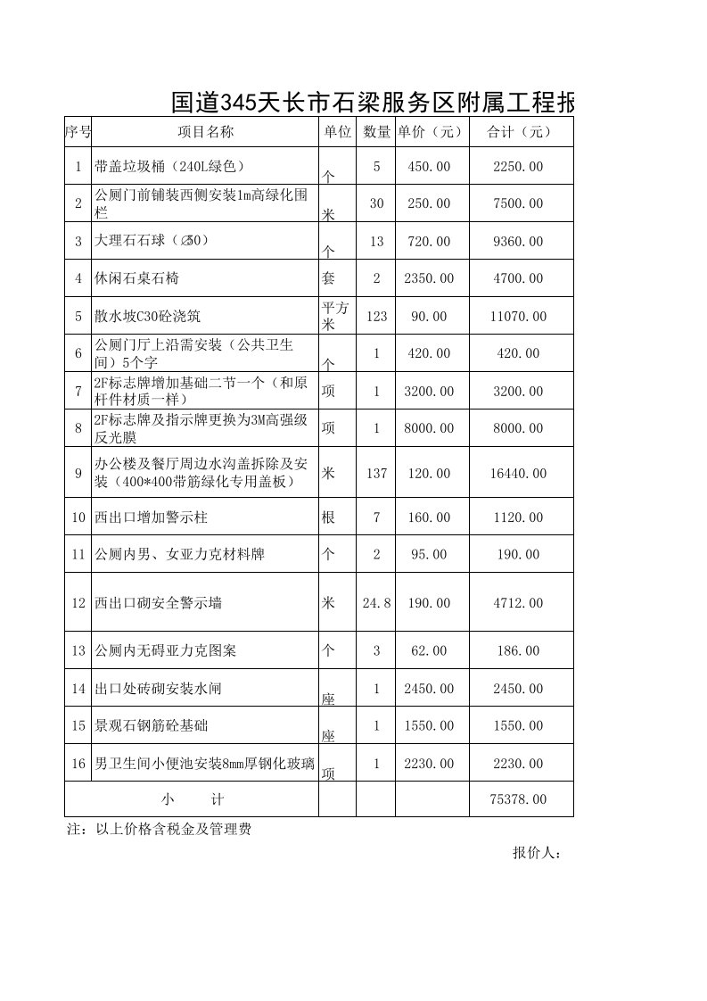 工程量清单统计表