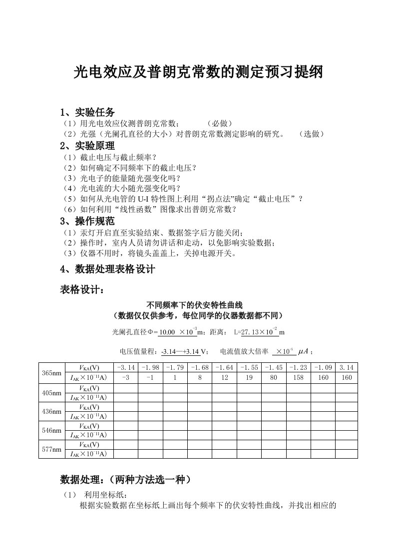 光电效应及普朗克常数的测定预习提纲