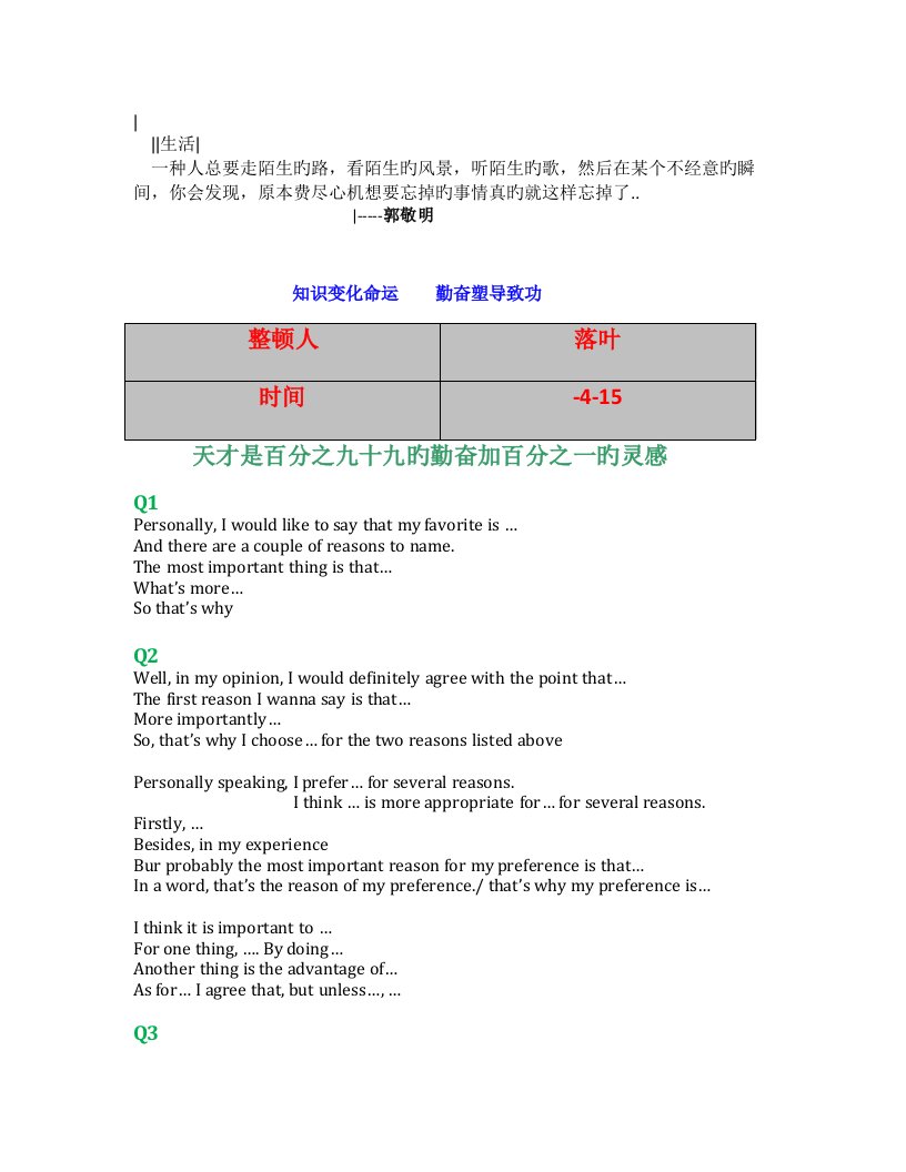 Nsjgch学习资料大全托福口语模板