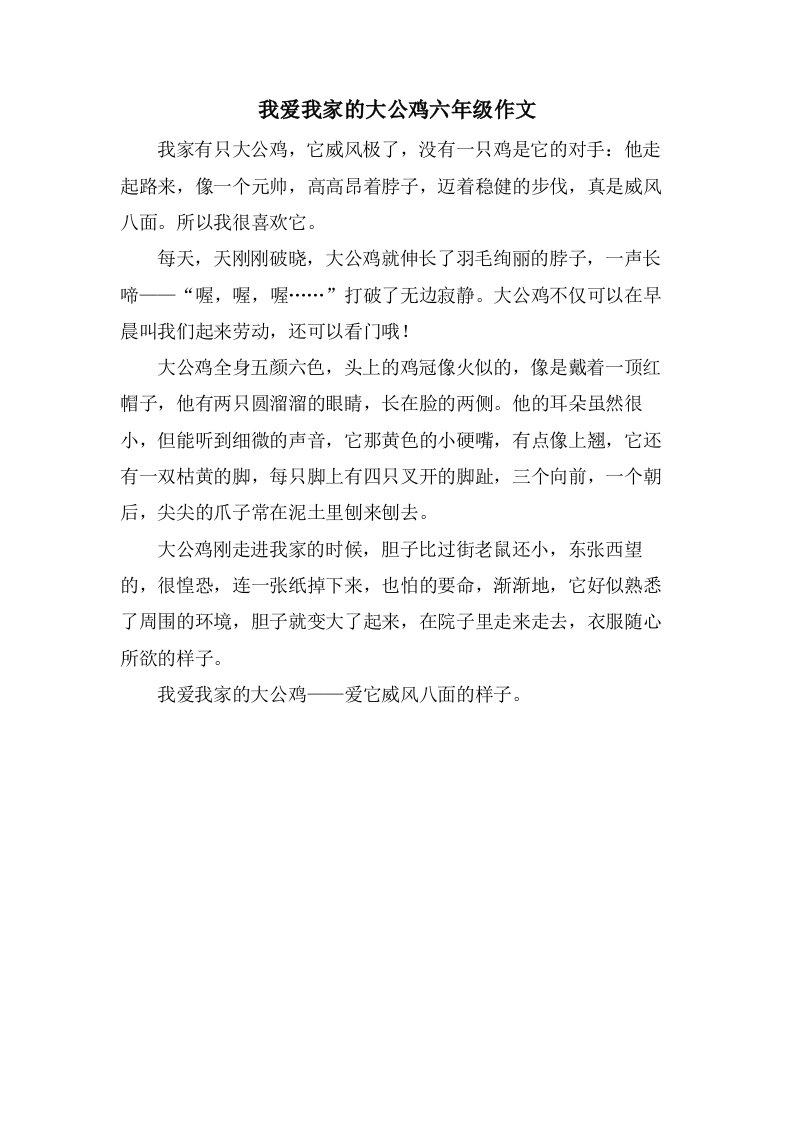 我爱我家的大公鸡六年级作文