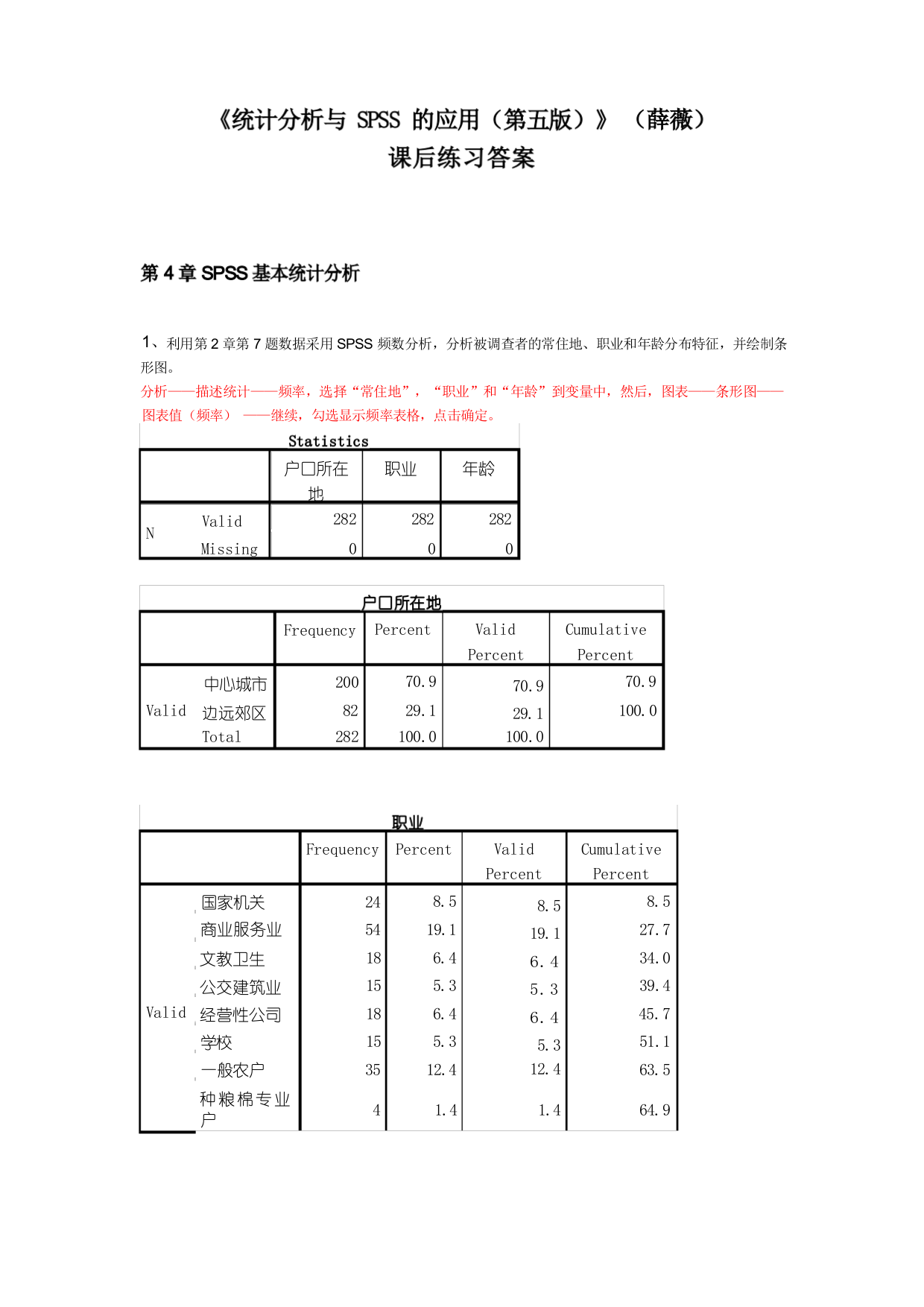 《统计分析与SPSS的应用(第五版)》课后练习答案(第4章)