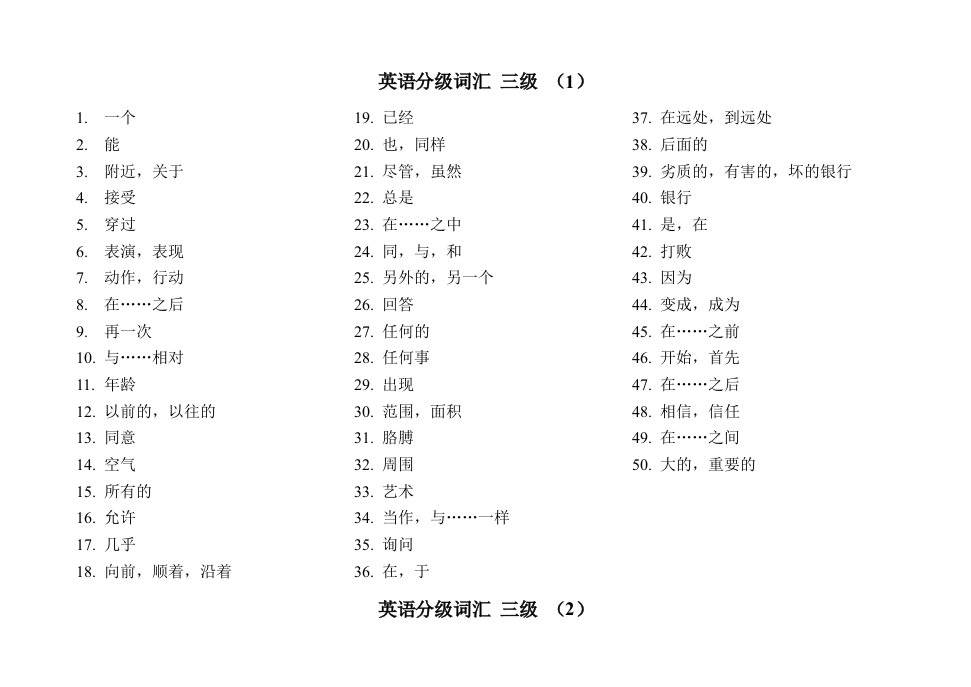 初中英语分级词汇3级(中文版)