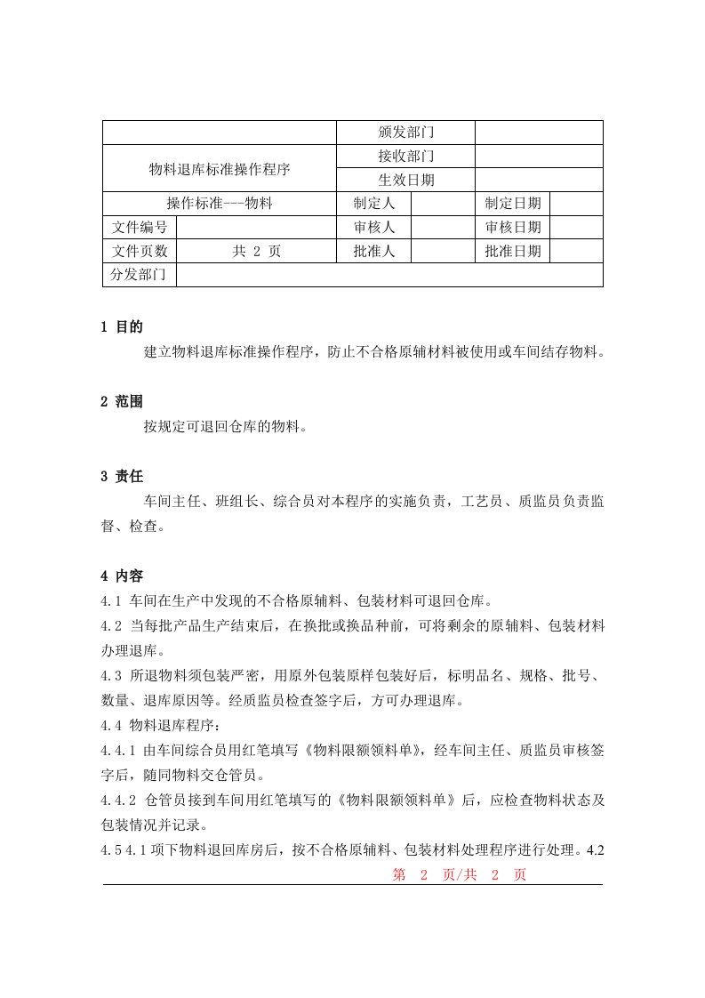 生产管理-55物料退库标准操作程序