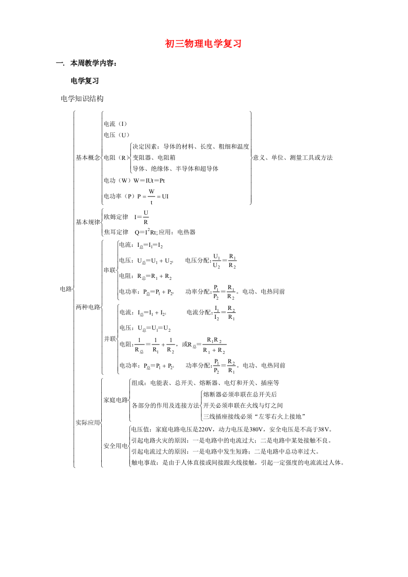 （小学中学试题）初三物理电学复习