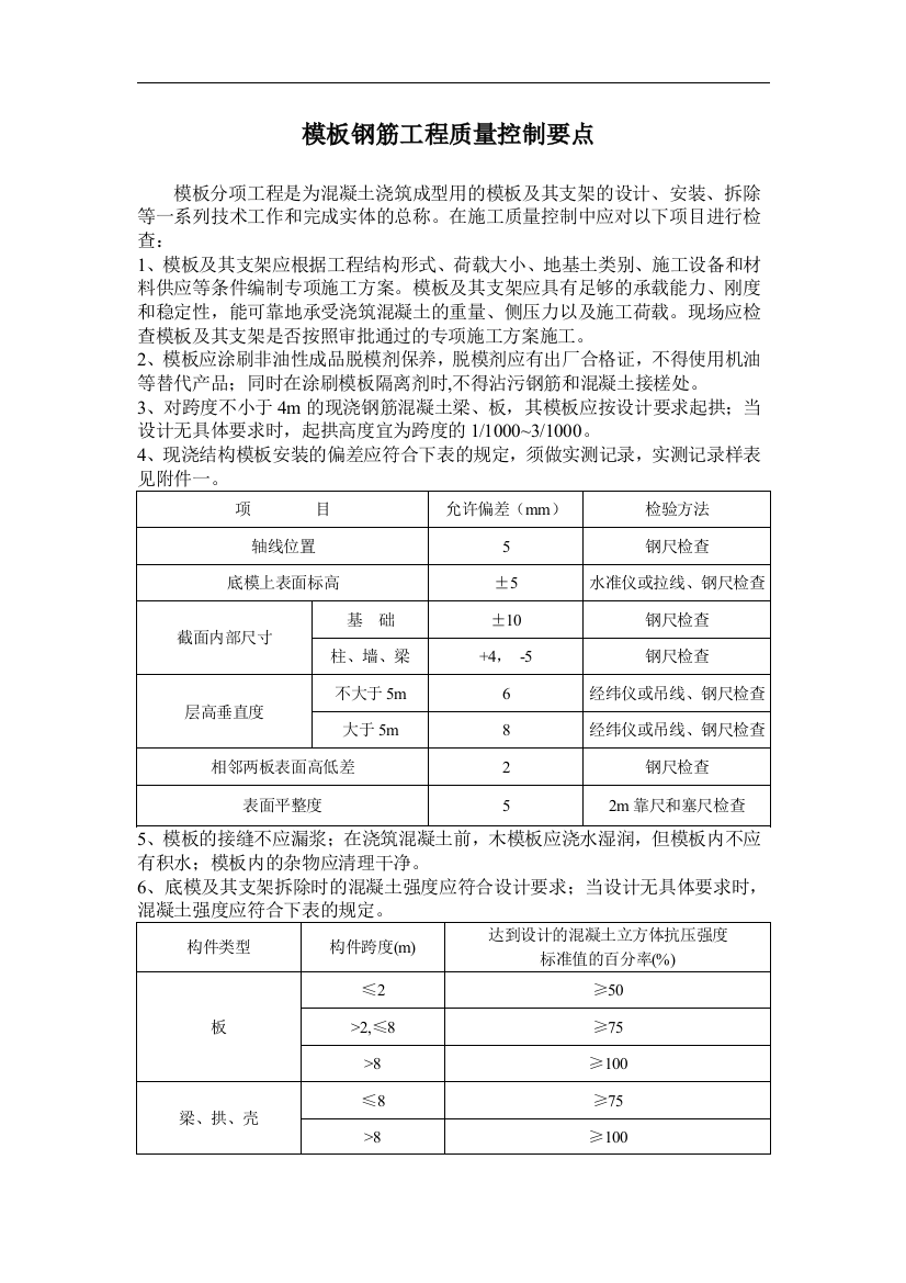 南京某集团模板钢筋工程质量控制要点