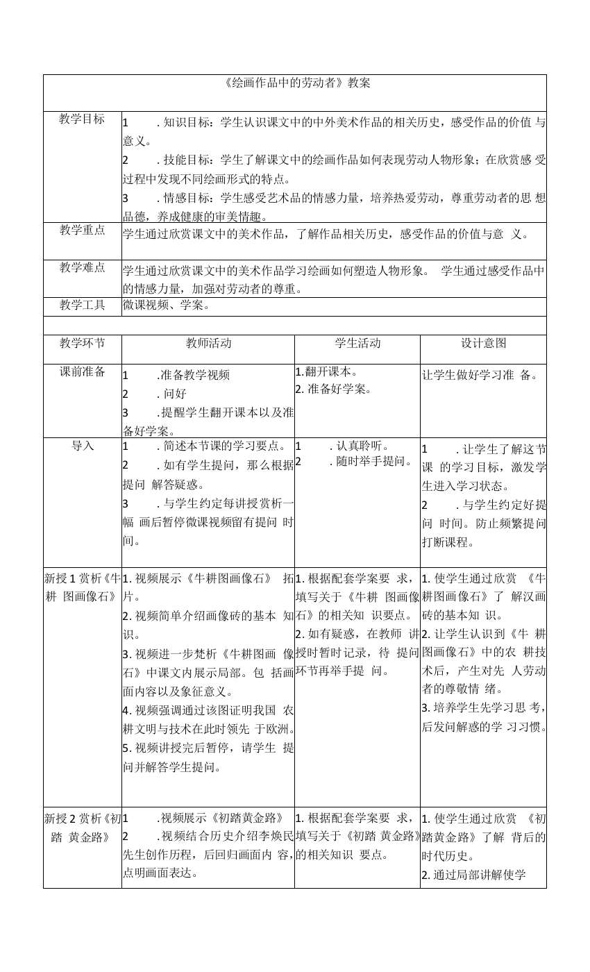 小学-五年级-美术-绘画作品中的劳动者-教案