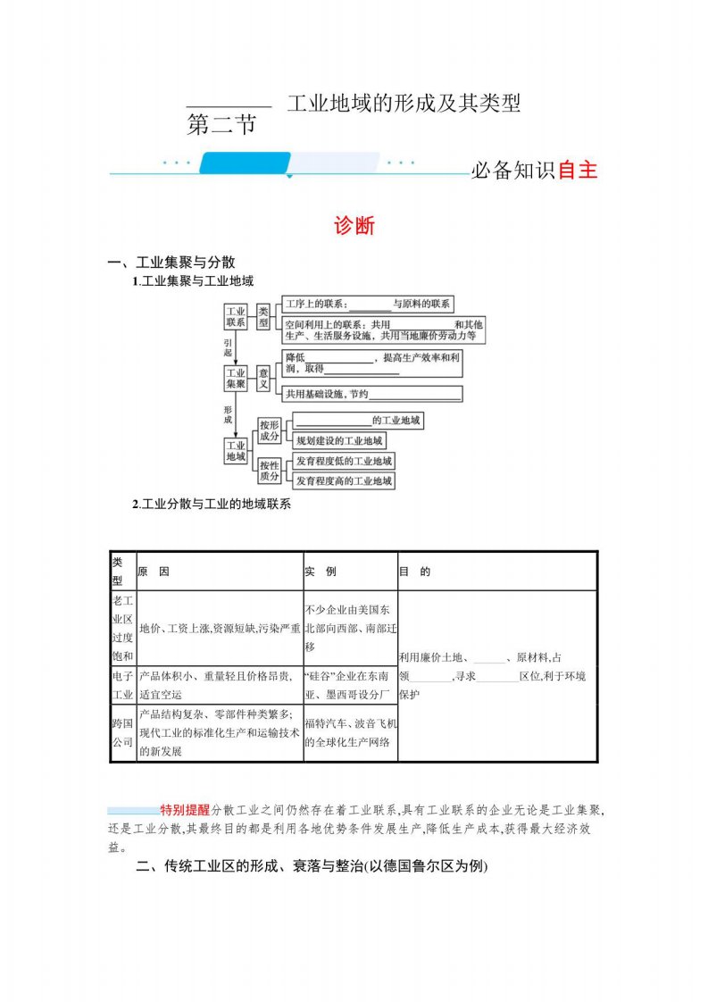 2022高考地理人教版一轮总复习学案：第二节工业地域的形成及其类型