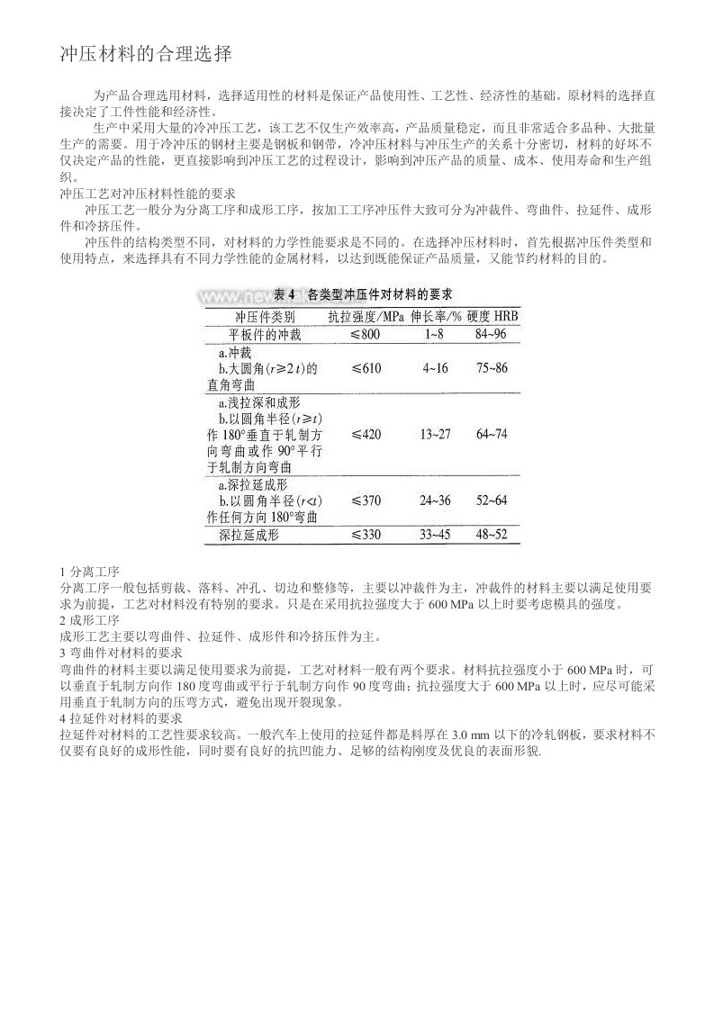 冲压材料的合理选择